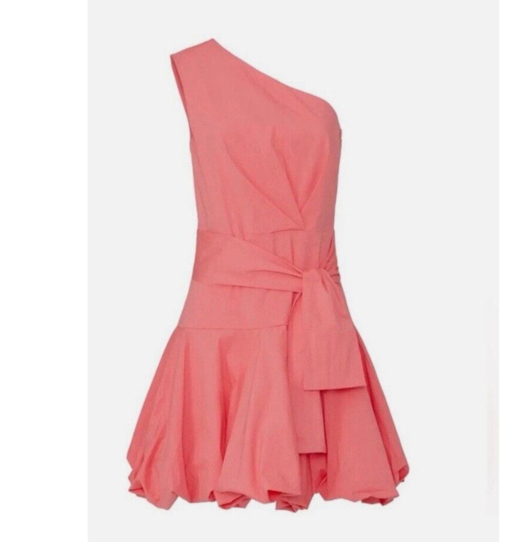 Derek Lam One-Shoulder Pink/Coral Dress Fit Flare Bubble Hem US 12